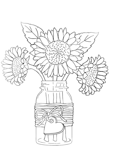 Sunflowers In Vase Coloring Page